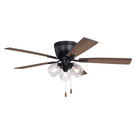 Vaxcel Brayton Black Transitional 3-Light Flush Mount Ceiling Fan, Pull Chain, Reversible Blades F0116
